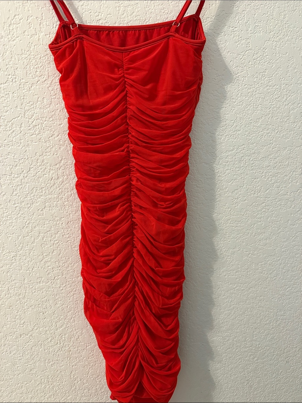 Red Ruched Spaghetti-Strap Dress - Picture 2 of 2